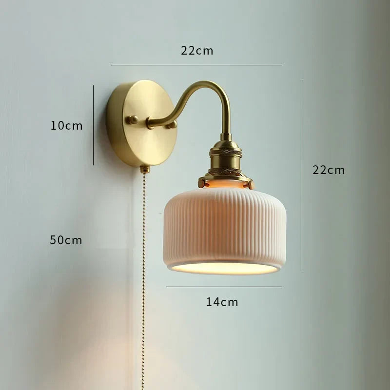 AuroraLux Nordic Wandleuchte – Moderne Kupfer-Wandleuchte mit Zugschalter & Glaskappe