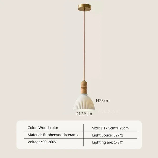 Cremefarbene Wind-Hängelampe aus massivem Holz-Leuchtezauber