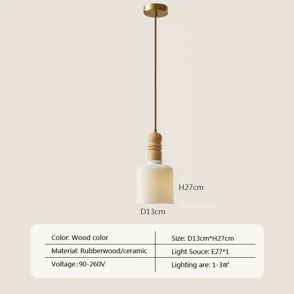 Cremefarbene Wind-Hängelampe aus massivem Holz-Leuchtezauber