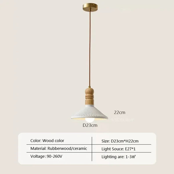 Cremefarbene Wind-Hängelampe aus massivem Holz-Leuchtezauber