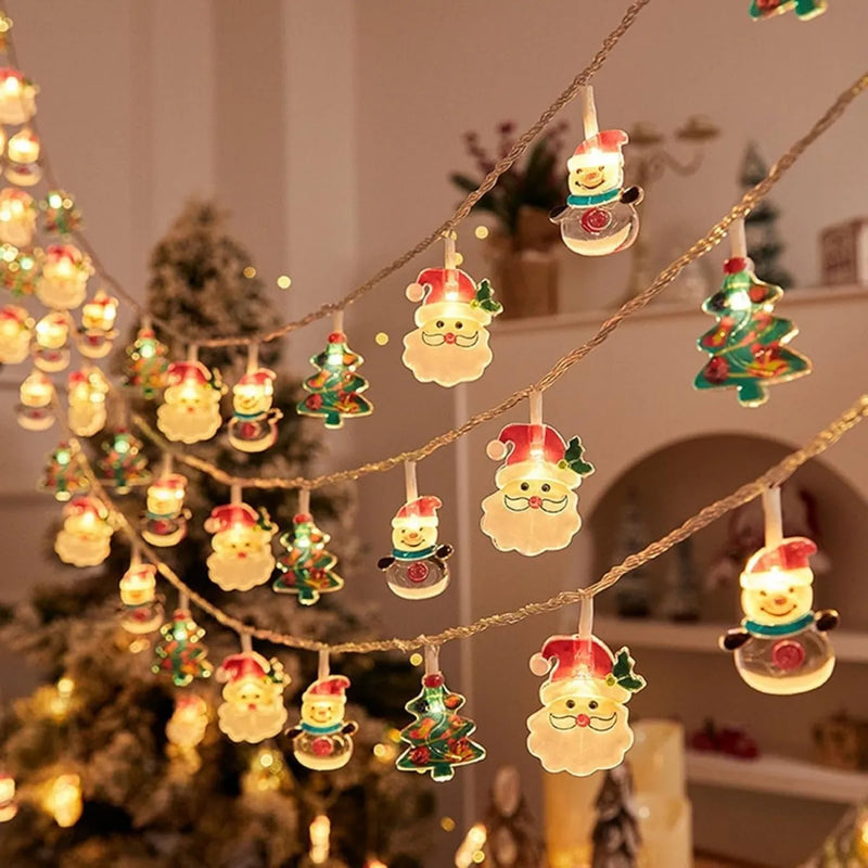 LumiWeih LED Weihnachts-Lichterkette mit Schneemann, Tannenbaum & Weihnachtsmann