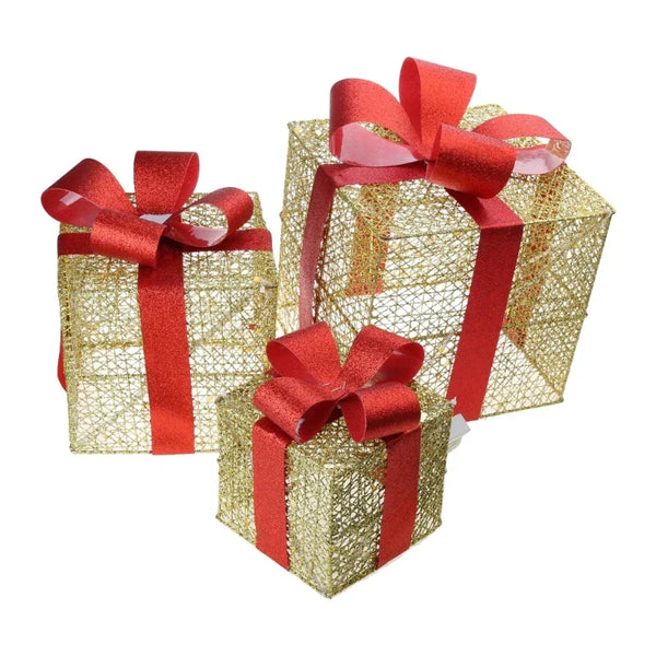 LumiGift 3er Set Beleuchtete Geschenkboxen mit LED