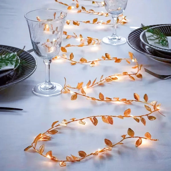 AureaLeaf LED Lichterkette mit Goldblättern – Batteriebetrieben (2 m / 5 m / 10 m) für Weihnachten
