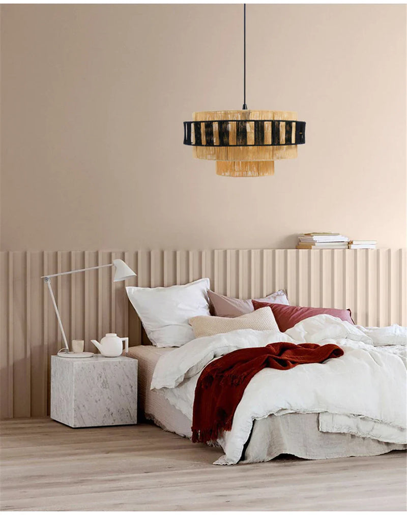 BonLumi Naturé – Retro Bonbon Pendelleuchte aus Hanfseil & Rattan