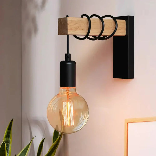 RetroLume – Vintage LED Wandlampe aus Holz & Eisen mit E27 | Industrial & Loft Stil-Leuchtezauber