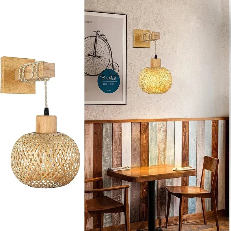 SolBambu Wandlampe – Handgeflochtene Bambuslaterne für Moderne Naturräume-Leuchtezauber