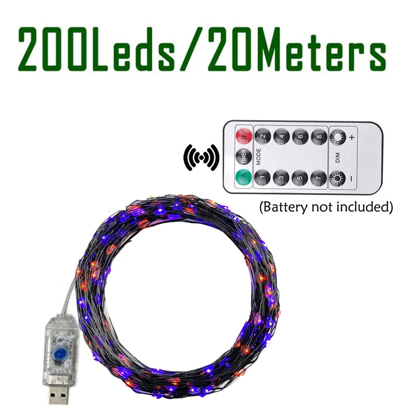 GLOWSPELL – Halloween LED Lichterkette 100/200 LEDs mit Schwarzem Kabel