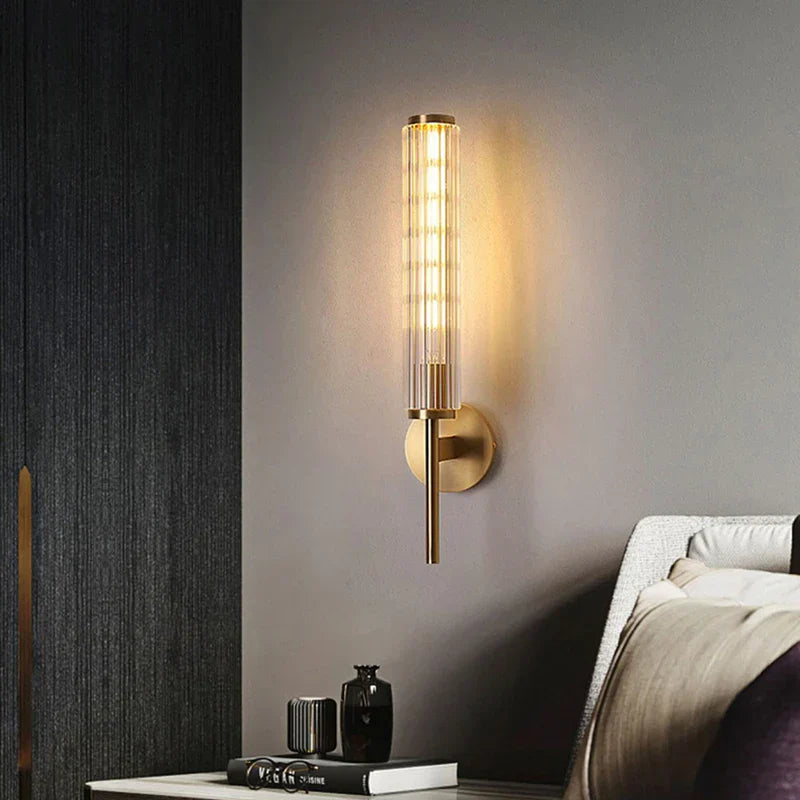Moderne Wandlampe aus Klarem Glas mit Gold-Messing