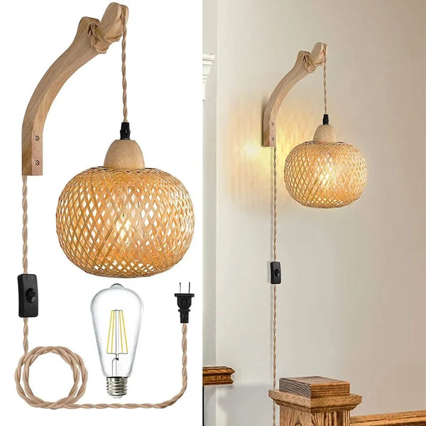 NaturLume Bambus Wandlaterne – Handgeflochtene Wandleuchte aus Rattan mit E27 Sockel-Leuchtezauber