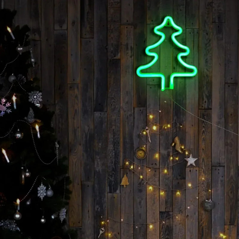 Magisches Weihnachts-Neonlicht – Rentier, Strumpf & Baum – LED