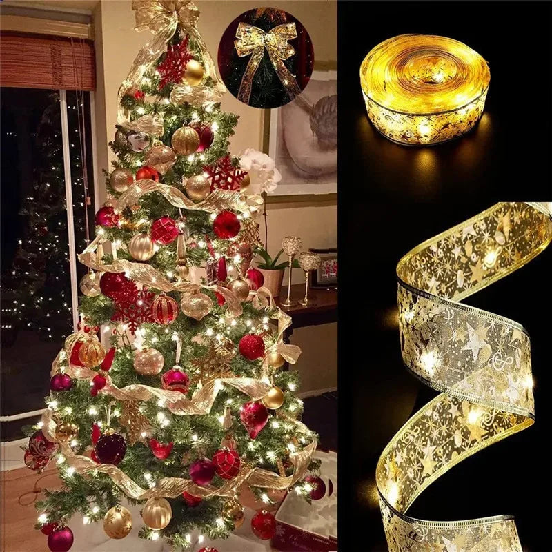LumiRibbon Goldene Weihnachtsband LED Lichterkette – 2M/5M/10M