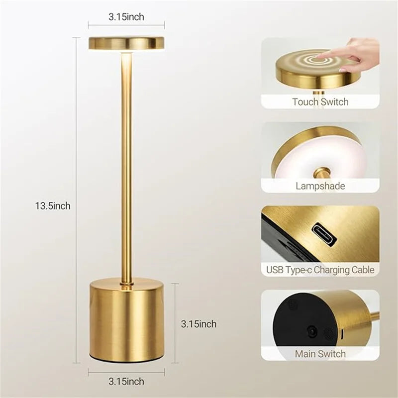 LumiÉlan – Klassische Wiederaufladbare Tischlampe mit Touch, 3 Farben & Stufenloser Dimmung-Leuchtezauber
