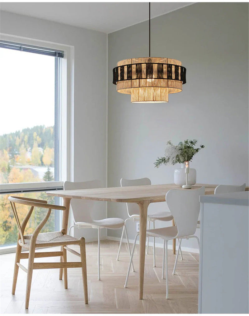 BonLumi Naturé – Retro Bonbon Pendelleuchte aus Hanfseil & Rattan
