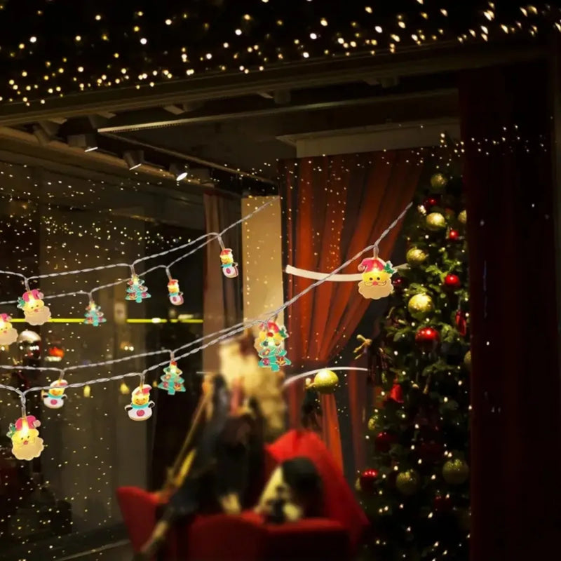 LumiWeih LED Weihnachts-Lichterkette mit Schneemann, Tannenbaum & Weihnachtsmann