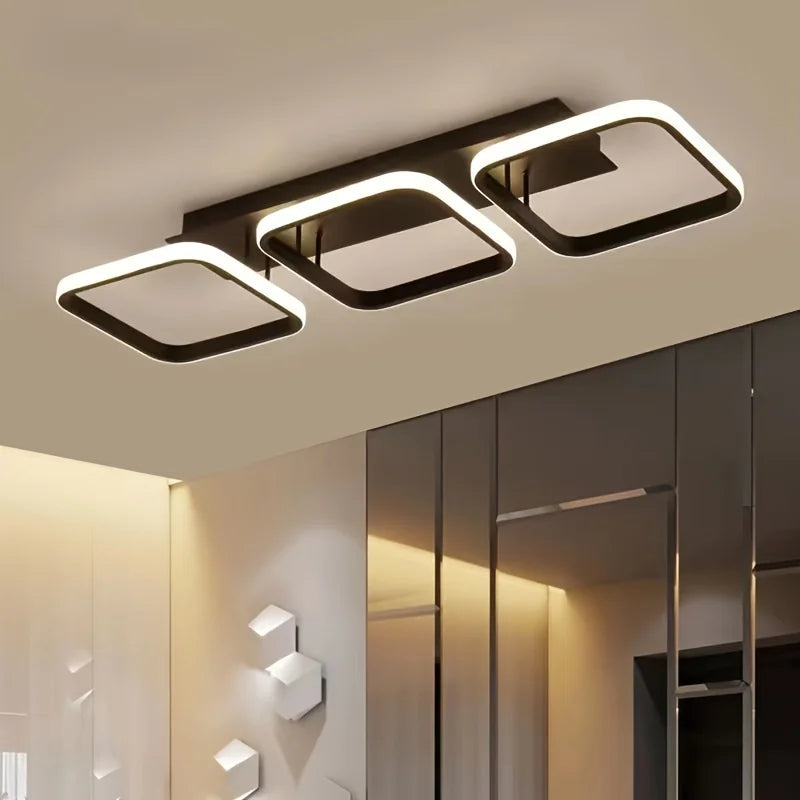 Nordic Luxe LED Deckenleuchte – Dimmbarer Kronleuchter in Quadrat- & Rundform-Leuchtezauber