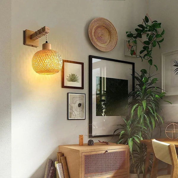 SolBambu Wandlampe – Handgeflochtene Bambuslaterne für Moderne Naturräume-Leuchtezauber