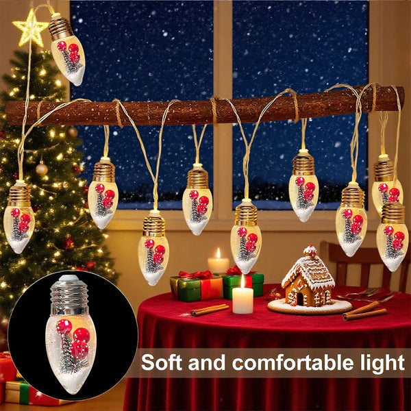 FrostGlobe LED Schneekugel Lichterkette – Mit Weihnachtsbaum & Roten Beeren