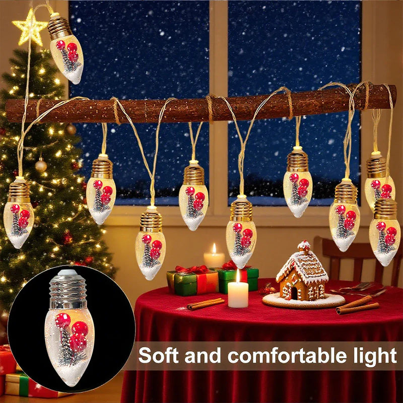 FrostGlobe LED Schneekugel Lichterkette – Mit Weihnachtsbaum & Roten Beeren