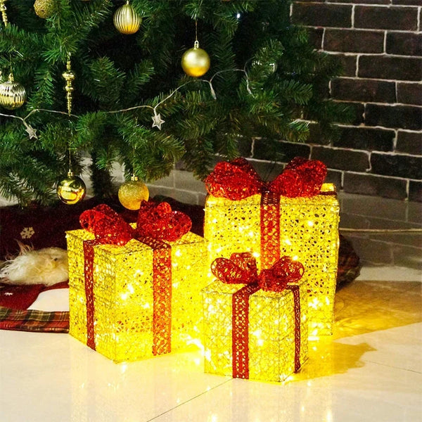 LumiGift 3er Set Beleuchtete Geschenkboxen mit LED