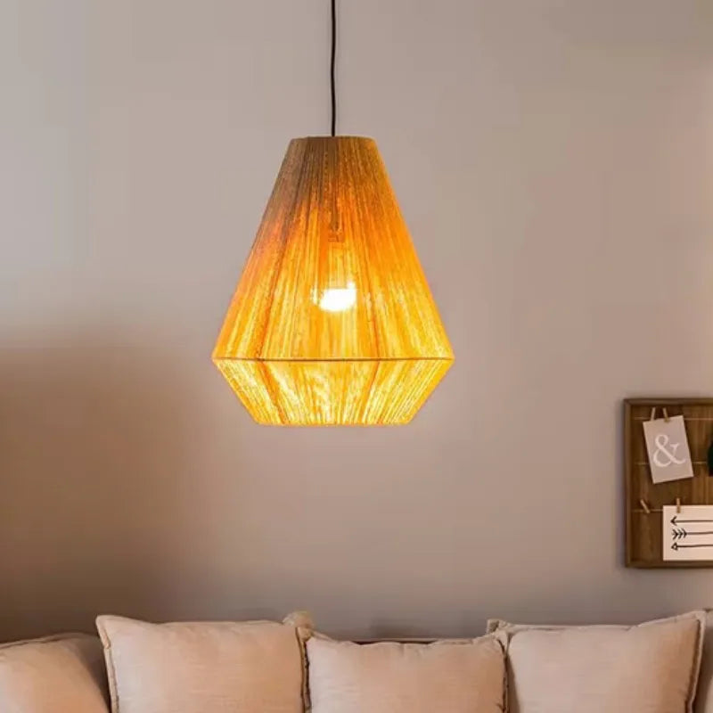 BonLumi Naturé – Retro Bonbon Pendelleuchte aus Hanfseil & Rattan