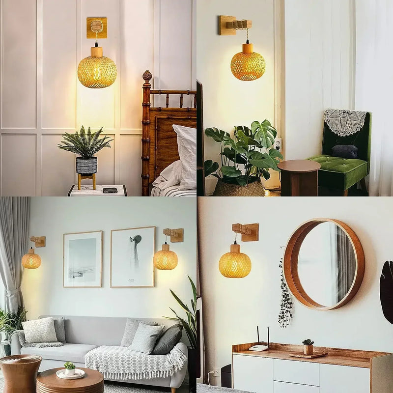SolBambu Wandlampe – Handgeflochtene Bambuslaterne für Moderne Naturräume-Leuchtezauber