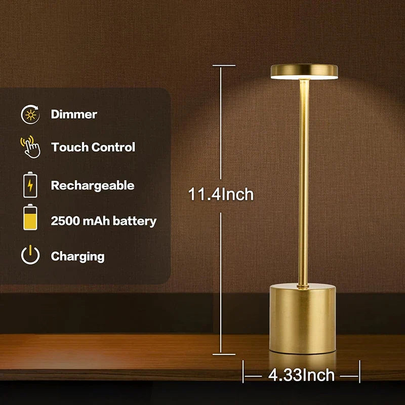 LumiÉlan – Klassische Wiederaufladbare Tischlampe mit Touch, 3 Farben & Stufenloser Dimmung-Leuchtezauber