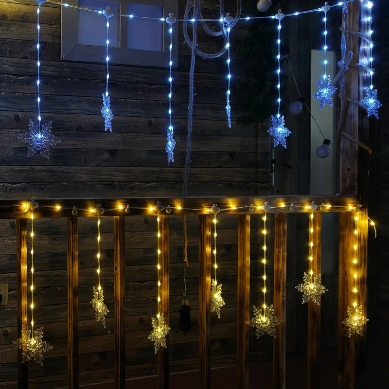 LumaSnow 4M LED Schneeflocken-Lichtervorhang – Weihnachts-Eiszapfen-Lichterkette