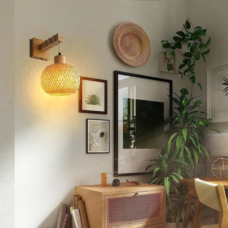 SolBambu Wandlampe – Handgeflochtene Bambuslaterne für Moderne Naturräume-Leuchtezauber