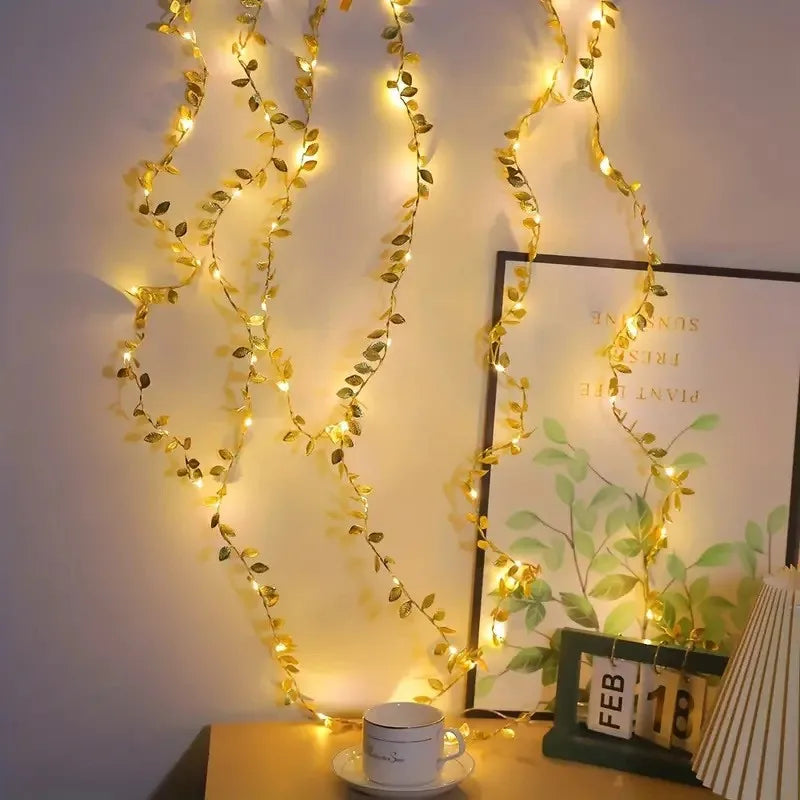 AureaLeaf LED Lichterkette mit Goldblättern – Batteriebetrieben (2 m / 5 m / 10 m) für Weihnachten