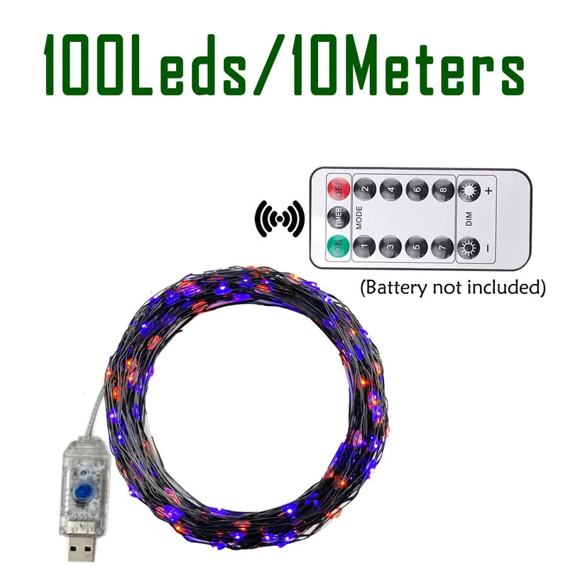 GLOWSPELL – Halloween LED Lichterkette 100/200 LEDs mit Schwarzem Kabel