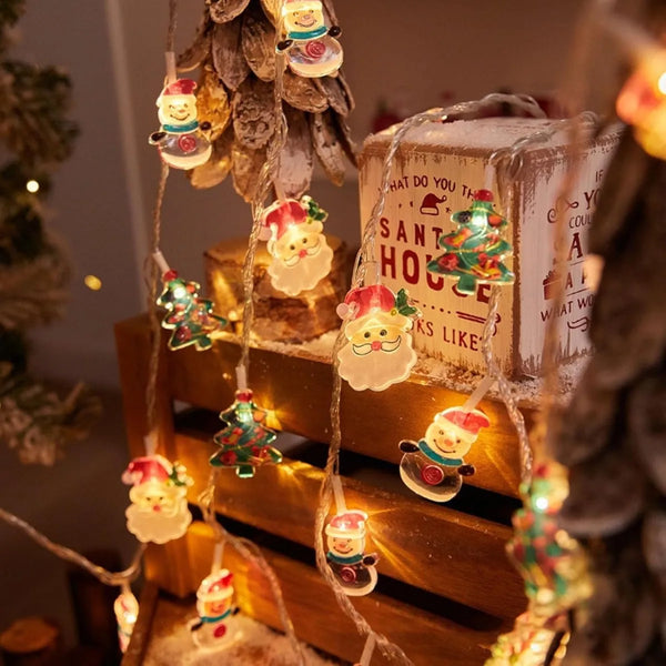 LumiWeih LED Weihnachts-Lichterkette mit Schneemann, Tannenbaum & Weihnachtsmann