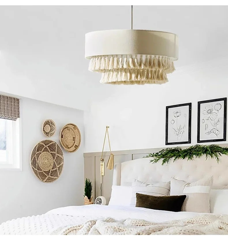 SabiGlow – Boho Wabi Sabi Stoff-Hängelampe-Leuchtezauber