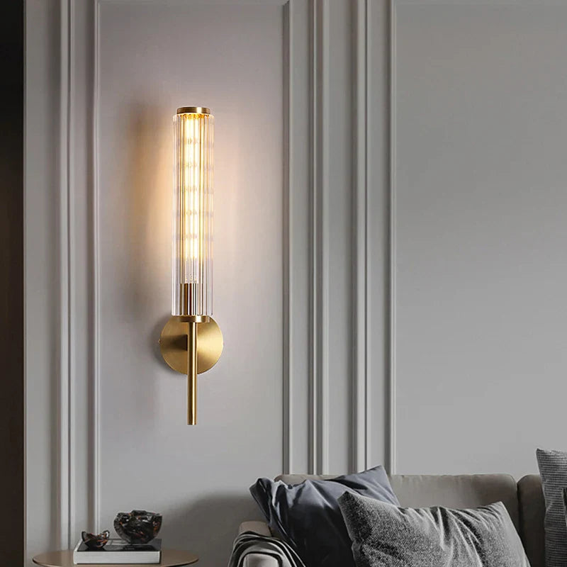Moderne Wandlampe aus Klarem Glas mit Gold-Messing