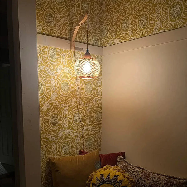 NaturLume Bambus Wandlaterne – Handgeflochtene Wandleuchte aus Rattan mit E27 Sockel-Leuchtezauber