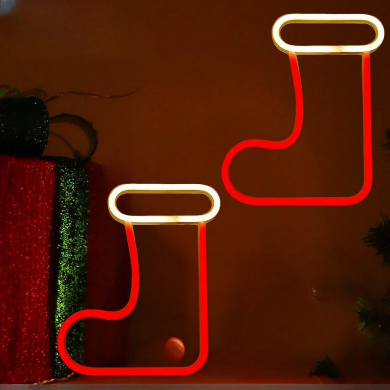 Magisches Weihnachts-Neonlicht – Rentier, Strumpf & Baum – LED