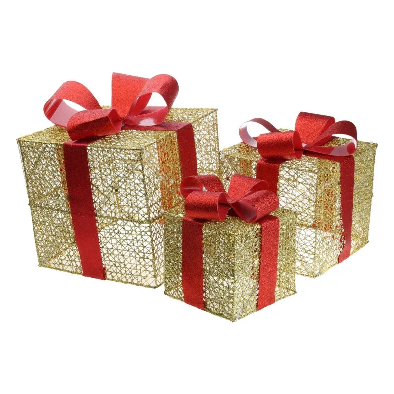 LumiGift 3er Set Beleuchtete Geschenkboxen mit LED