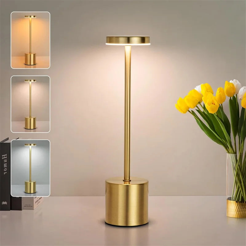 LumiÉlan – Klassische Wiederaufladbare Tischlampe mit Touch, 3 Farben & Stufenloser Dimmung-Leuchtezauber