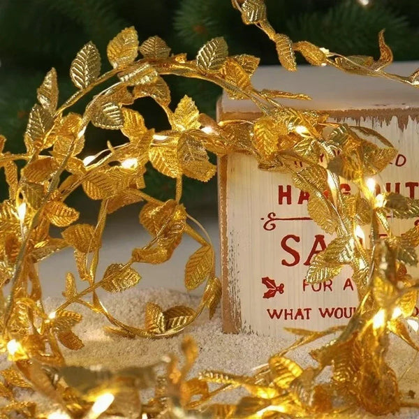 AureaLeaf LED Lichterkette mit Goldblättern – Batteriebetrieben (2 m / 5 m / 10 m) für Weihnachten