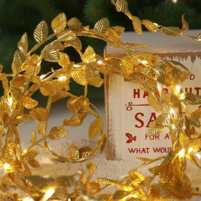 AureaLeaf LED Lichterkette mit Goldblättern – Batteriebetrieben (2 m / 5 m / 10 m) für Weihnachten
