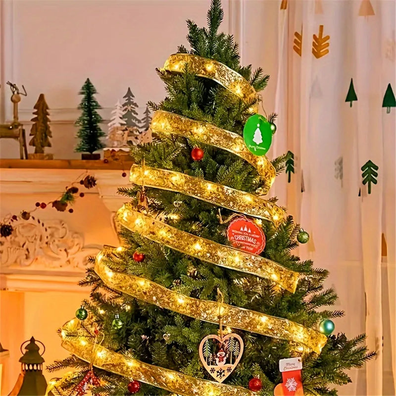 LumiRibbon Goldene Weihnachtsband LED Lichterkette – 2M/5M/10M