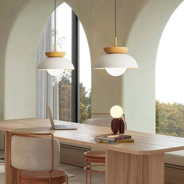 Minimalistische skandinavische Hängelampe aus Halbholz-Leuchtezauber
