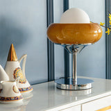Vintage Bauhaus Gelbe Glas-Tischlampe-Leuchtezauber