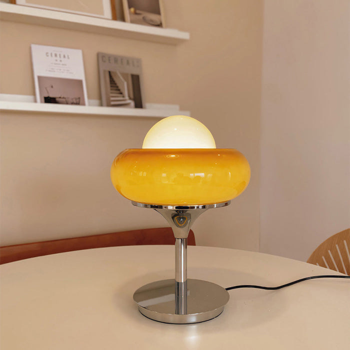 Vintage Bauhaus Gelbe Glas-Tischlampe-Leuchtezauber